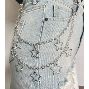 Imagem de Corrente de calça Y2K Star para homens, correntes de jeans para mulheres, corrente de bolso para calças, motociclista, hip punk, joias Y2K, acessório para mulheres, prata, leve, moda moderna para