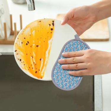 Imagem de Esponjas de cozinha – Pacote com 6 esponjas de microfibra reutilizáveis para esfregar esponjas resistentes para lavar panelas, pratos