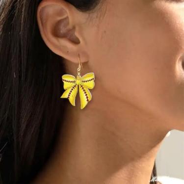 Imagem de Brincos esportivos femininos – beisebol, softbol, futebol, basquete com laço – joias pendentes fofas para fãs, dia de jogo e lembrancinhas de festa