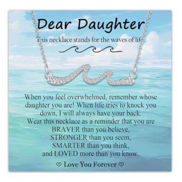 Imagem de EPIRORA Presentes para ela, colar de onda de prata para mulheres, joias de aniversário de aniversário, Natal, ideias de presente para melhor amiga, irmã, mãe, filha, Latão, Zircônia cúbica