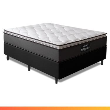 Imagem de Cama Box Casal Colchão Molas Ensacadas Pillow Top Maximus 138x188x67cm Cinza/Preto Gazin Cinza/Branco