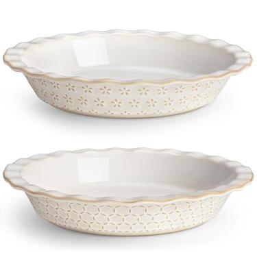 Imagem de MALACASA Forma de torta, prato de torta de 22 cm para assar, prato de torta em relevo, formas profundas de torta, 1,275 g assadeira de quiche redonda para forno, prato canelado, para torta de maçã e