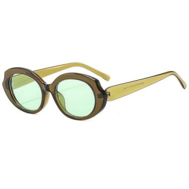 Imagem de Óculos de sol elípticos femininos, armação retrô de leopardo, tendência em cores doces, óculos de sol masculinos para atividades ao ar livre, UV400 (verde)