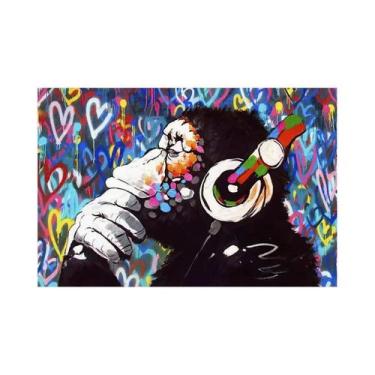 Imagem de Arte Em Tela De Aquarela De Macaco Pensativo, Impressão Abstrata De An