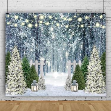 Imagem de Cenário de inverno 3,7 x 3 m, fundo de campo de neve de floresta de Natal para fotografia Snowy Winter Wonderland Photo Backdrop Decorações de festa de Natal, adereços de cabine de fotos para sessão