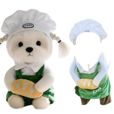 Imagem de Chapéu de fantasia de chef de cachorro gato com avental e pão - design em pé, ilusão de ótica, roupas engraçadas de cozinha de animais de estimação para sessões de fotos, cosplay, festas de animais de