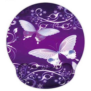 Imagem de Meffort Inc Mouse pad com suporte para descanso de pulso e base antiderrapante, mousepad ergonômico durável para jogos - borboletas roxas