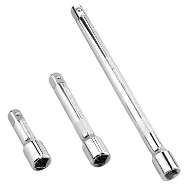 Imagem de Conjunto de barra de extensão de soquete de 1/2 polegada – Inclui extensões de aço cromo vanádio de 7,6 cm, 12,7 cm, 25,4 cm com acabamento espelhado prateado para catraca, uso automotivo e de