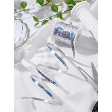 Imagem de Fita de ondulação prata brilhante de 50 metros, fita de corda de balão prata metálica com carretéis vazios de plástico para embrulho de presente festa de aniversário, artesanato de Natal, 0,5 cm