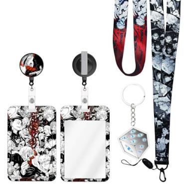 Imagem de TJIUSI Cordão de anime com carretel retrátil para crachá e suporte de crachá de identificação Gojo engraçado (com chaveiro de anime) conjunto de 4 peças com clipe giratório para enfermeiras