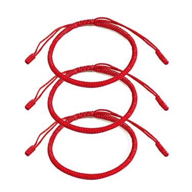 Imagem de RIMOBUL Pulseira da sorte budista tibetana feita à mão, 3 peças, pulseira de corda vermelha, pulseiras combinando, 6.2-8.6