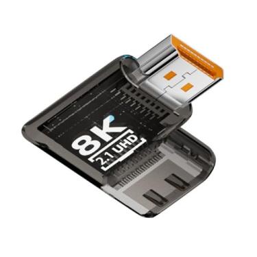 Imagem de cablecc UHD 8K 60hz ângulo esquerdo 90 graus horizontal HDMI macho para HDMI 2.1 fêmea extensor adaptador transparente com Smart LED HDTV