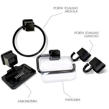Imagem de Kit de Acessórios para Banheiro, 5 Peças, Cor Preta, para Organização e Decoração