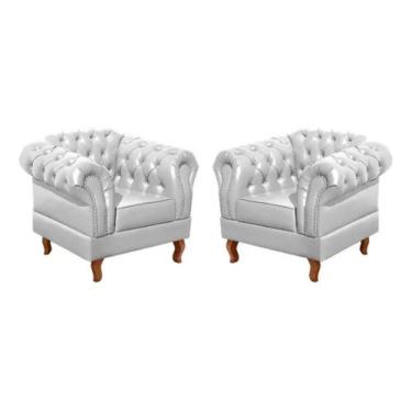 Imagem de Kit 2 Poltronas Chesterfield Dom Pedro Vintage Retrô Capitonê Couro Branco