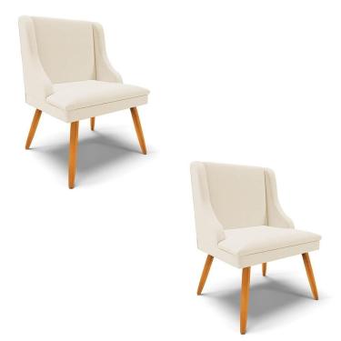 Imagem de Kit 2 Cadeiras Estofadas Para Sala De Jantar Pés Palito Lia Linho Bege - Ibiza