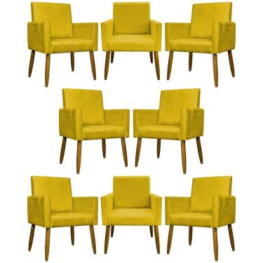 Imagem de Kit 8 Poltronas Decorativas Mari Pé Palito Castanho - Amarelo Suede