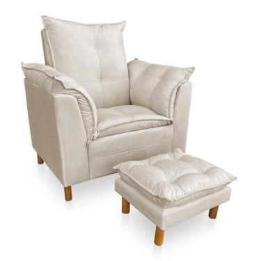 Imagem de Kit Poltrona Amamentação Sara + Puff Veludo Bege Dal Poz Estofados