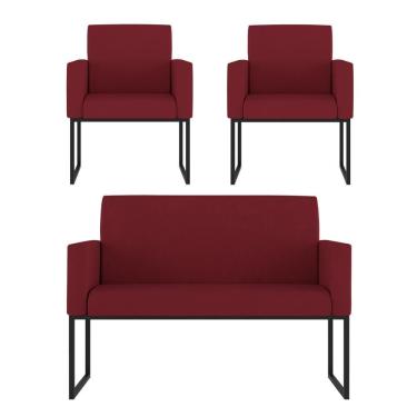 Imagem de Kit Sofá 2 Lugares + 2 Poltronas Para Recepção Sala Balaqui Cor:marsala Marsala