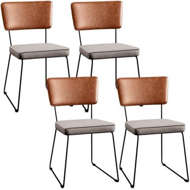 Imagem de Kit 04 Cadeiras Estofada L02 Couríssimo Camel Linho Bege