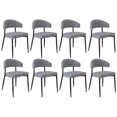 Imagem de Cadeira De Jantar Estofada Kit 8 Chloe M25 Linho Lautrec Cinza - Mpozenato