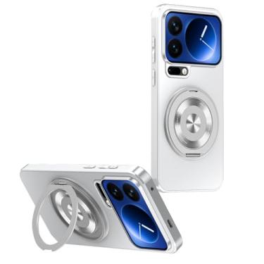 Imagem de HAOMRIYL Capa para Xiaomi 17 Pro Max/17 Pro/17, suporte de anel giratório magnético, proteção de lente de carregamento sem fio, capa rígida de policarbonato, prata, 17 Pro Max