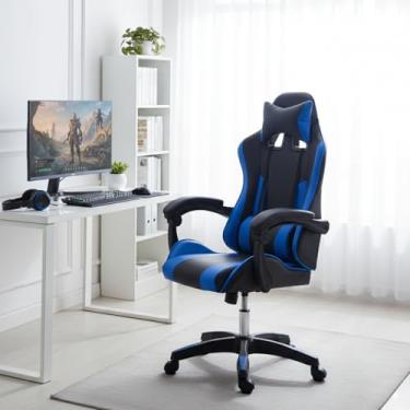 Imagem de Cadeira Gamer Ergonômica, Reclinável, Couro Sintético, Azul e Preto
