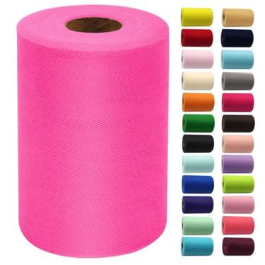 Imagem de Rolo de tecido de tule rosa neon 15 cm por 100 metros (91,4 m) carretel de tecido fita de tule para DIY Halloween Tutu Bow chá de bebê festa de aniversário decorações de casamento suprimentos de
