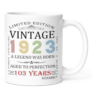 Imagem de KOXAME Presentes de aniversário 1923 para mulheres, caneca de café vintage 1923 325 g, ideias de presentes para mulheres de 103 anos, transformando 103 presentes para homem, pai, marido, esposa, avó