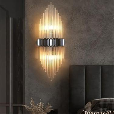 Imagem de Luminária de parede moderna e luxuosa em cristal com LED, ideal para sala de estar, quarto, cabeceira, casa de campo, hotel, escritório, escada e corredor (Estilo 17 D22H60CM)