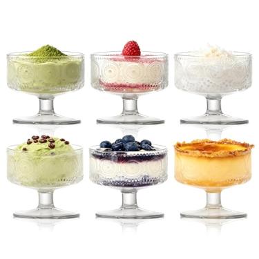 Imagem de DTREEL 6 peças tigelas de sobremesa de vidro Sundae sorvete de haste curta girassóis camarão copos de coquetel aperitivo saladas de frutas pratos de pudim com pé sobremesa Sundae tigelas de coquetel