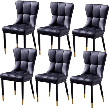Imagem de Cadeira De Jantar Cozinha Sala De Jantar Móveis Conjunto De Jantar De 6 Moderna Cozinha Sala De Estar Lateral Com Assento Almofadado Pu Encosto E Pernas De Metal, Black