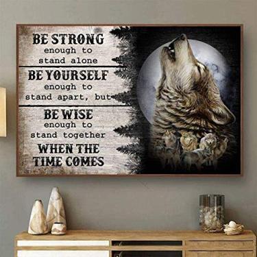 Imagem de Placa de metal retrô Be Strong Be Yourself Be Wise Wolf Moon Sign for Outdoor & Indoor Wall Poster Home Bar Shop Decorações Café Vintage Sign Gift 30 x 20 cm