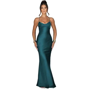 Imagem de Vestidos Femininos Vestido De Cetim Suspenso Moda Outono Sem Encosto Cintura Tiras Saia Longa, Brown, S