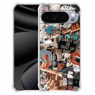 Imagem de Nsyosio Capa caubói caubói ocidental compatível com Google Pixel 10/10 Pro, arte retrô country colagem, capa de telefone de TPU macio na moda, px10
