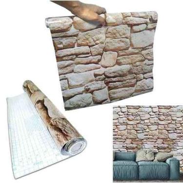 Imagem de Kit Papel De Parede 6 Unid Pedra Marrom Claro Autoadesivo