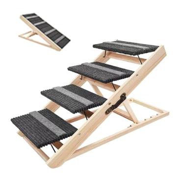 Imagem de Rampa E Degrau De Madeira 3 Em 1 Para Animais De Estimação, Degrau Dobrável Antiderrapante Para Cães E Gatos De Pequeno E Médio Porte, Design Conversível Multimodo Para Cama