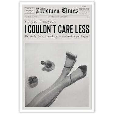 Imagem de Pôster de notícias de jornal vintage preto e branco I Couldn'T Care Less arte de parede em tela decoração de quarto de menina adolescente impressão feminista pintura para casa quarto dormitório