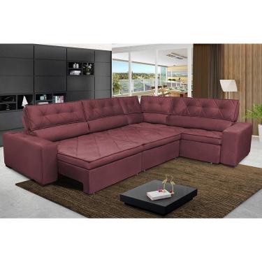 Imagem de Sofa De Canto Retrátil E Reclinável De Molas Cama Inbox Austin 3,45x2,44 Ou 2,44x3,45 Velusoft Vinho