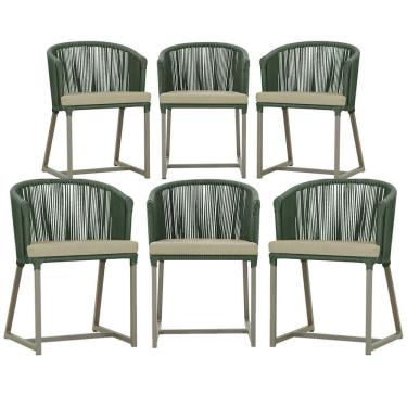 Imagem de 6 Cadeiras De Jantar Noronha Fendi Corda Náutica E7 Trama Verde