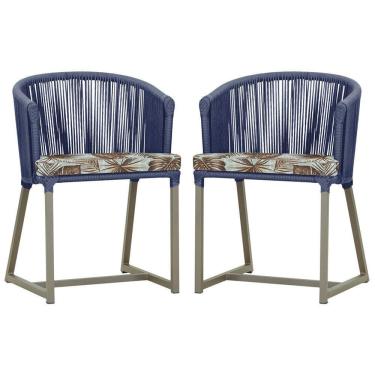 Imagem de 2 Cadeiras De Jantar Noronha Fendi Corda Náutica E6 Trama Azul
