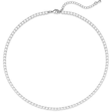 Imagem de LINEAR LUX Colar de tênis feminino banhado a ouro 14 K, gargantilha de strass, zircônia delicada, corrente de diamante sintético, ajustável, hipoalergênica, zircônia cúbica, joia elegante, 14 inches +