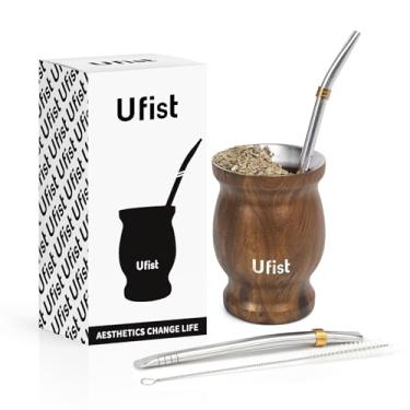 Imagem de Ufist Conjunto clássico de 238 g para erva mate argentina e bombilla, inclui cabaça mate de aço inoxidável, 2 canudos Bombilla e escova limpa (grão de madeira)