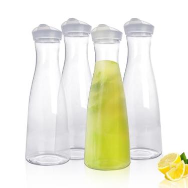 Imagem de WELKOR Pacote com 4 jarra de água de plástico de 1,5 l com tampa flip superior, recipientes de suco de base redonda para Mimosa Bar – Jarra de bebida à prova de vazamento sem BPA para armazenamento de