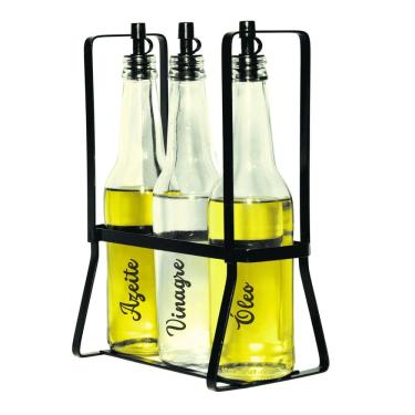 Imagem de Conjunto Galheteiro De Vidro 370Ml 3Pçs Suporte E Adesivo