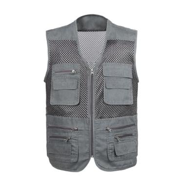 Imagem de Colete De Pesca Para Homem, Colete Utilitário Em Malha Para Safari De Verão Sem Mangas Respirável, Casual Rápido Atividades Ao Ar Livre Com Vários Bolsos, Para Safari, Fotografia(Gray,XL)