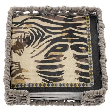Imagem de Karma, Porta-guardanapos de coquetel de tecido para mesa e cozinha – Dispensador de guardanapos plano Boho para jantar em casa e ao ar livre, suporte de guardanapo de papel, zebra