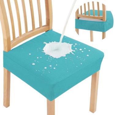 Imagem de Smiry Capas de assento à prova d'água para cadeiras de sala de jantar, conjunto de 6, capas elásticas jacquard removíveis laváveis para cadeiras, sem capas traseiras, azul-piscina