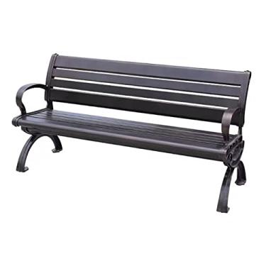 Imagem de TRGCJGH Banco de jardim para pátio, alumínio antiferrugem, sofá de metal para uso ao ar livre, gramado, varanda e jardim, decoração de bronze, móveis de deck para 2 pessoas (preto)