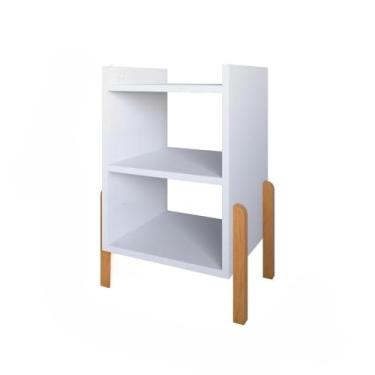 Imagem de Mesa De Cabeceira Para Quarto Com Prateleira Pé Madeira Maciça (Branco)