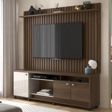 Imagem de Rack Com Painel Dallas Para Tv Até 75 Polegadas 3 Portas E Rodízios Imbuia/off White - Lukaliam
